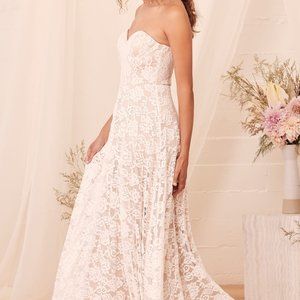 Dream Lasts Forever White Lace Bustier Strapless Maxi Dress